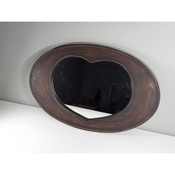 Vintage Farmhouse mirror with Heart shaped Cut out, Large wooden oval hallway - Picture 4 of 8
